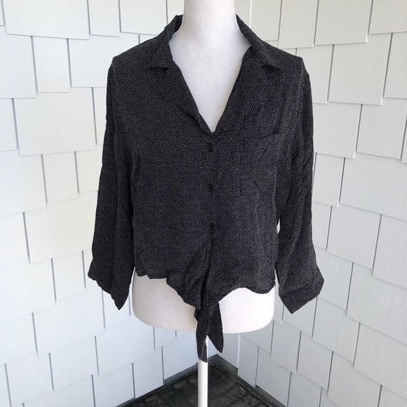 Sage the Label Women's Black/White Micro Dot La Bamba Button/Tie Front Top sz L - Picture 6 of 8